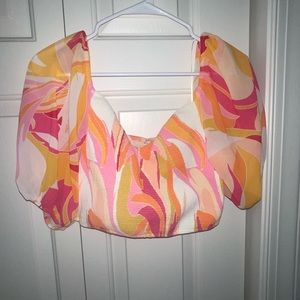 Smocked crop top with puffy sleeves, size M